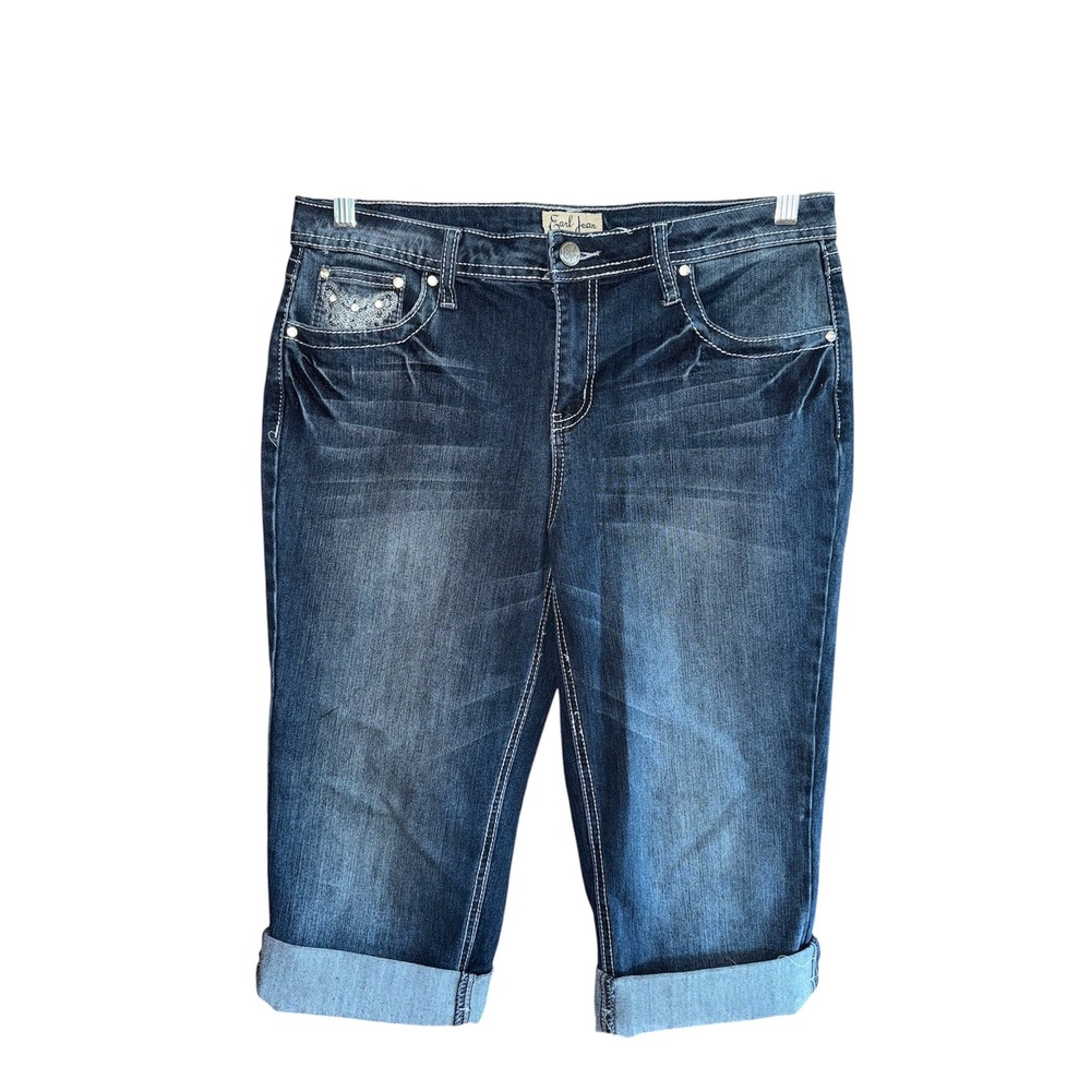 Earl Crop‎ Jeans Womens 12 Dark Wash Rhinestones Cuffed Festival Y2K